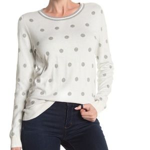 J. Crew Ivory Grey Polka Dot Crew Neck Pullover Size XS
